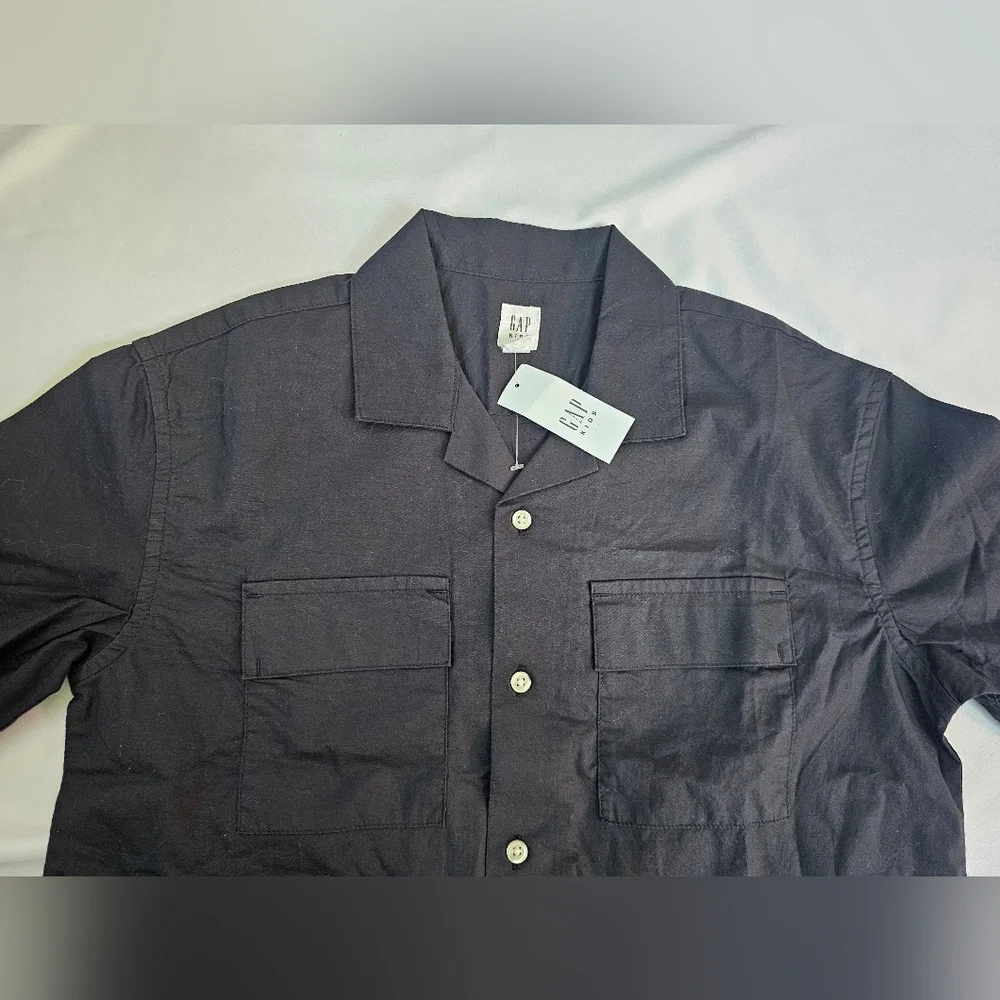 Gap Boys' Black Short Sleeve Button-Down Shirt-100% Cotton- Med (8)- NWT